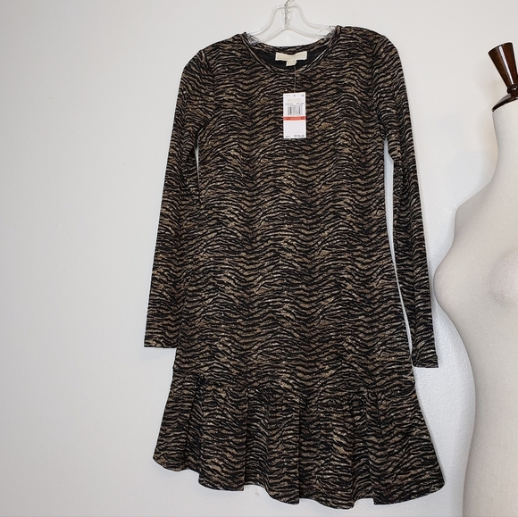 NEW MICHAEL Michael Kors Flounce Tiger Metallic Dress Animal Print Designer - Picture 12 of 13